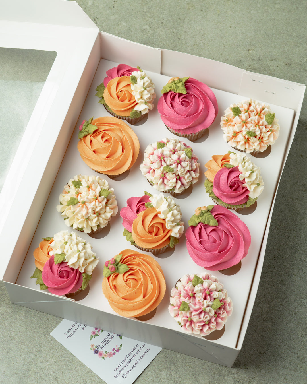 floral cupcakes box - swirl roses & hydrangea B