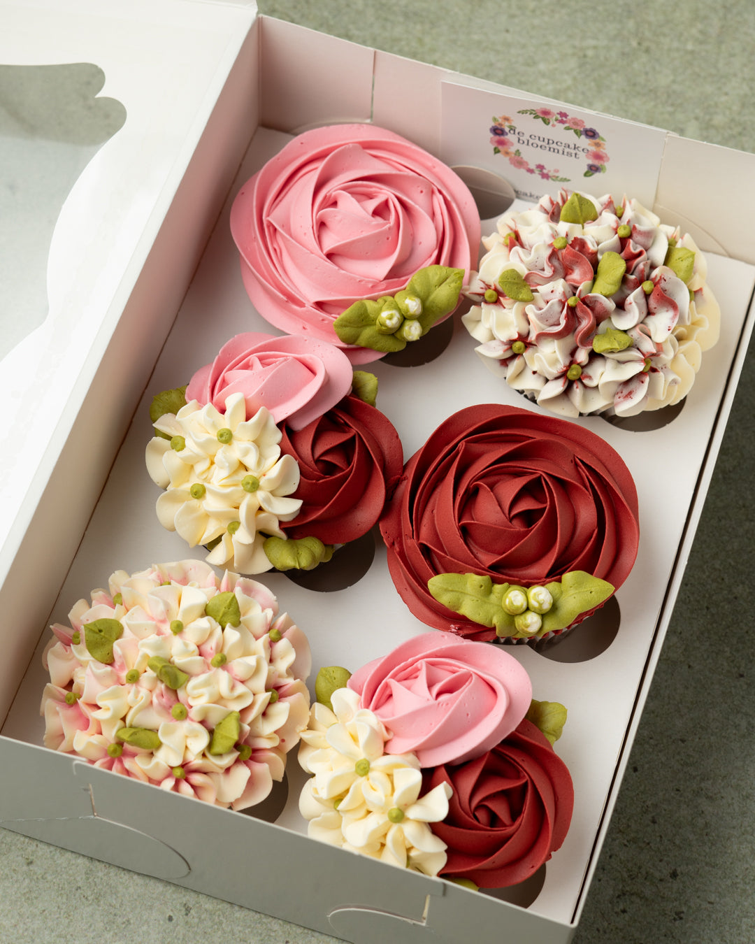 floral cupcakes box - swirl roses & hydrangea B